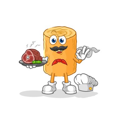 the wooden corkscrew chef with meat mascot. cartoon vecto