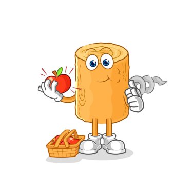 the wooden corkscrew eating an apple illustration. character vecto