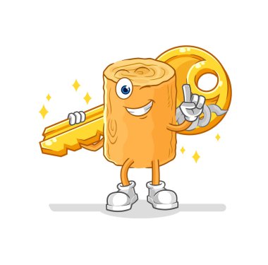 the wooden corkscrew carry the key mascot. cartoon vecto