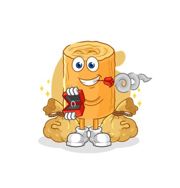 the wooden corkscrew propose with ring. cartoon mascot vecto