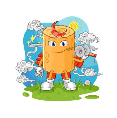 the wooden corkscrew samurai cartoon. cartoon mascot vecto