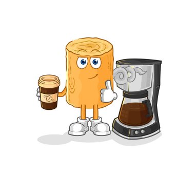 the wooden corkscrew drinking coffee illustration. character vecto