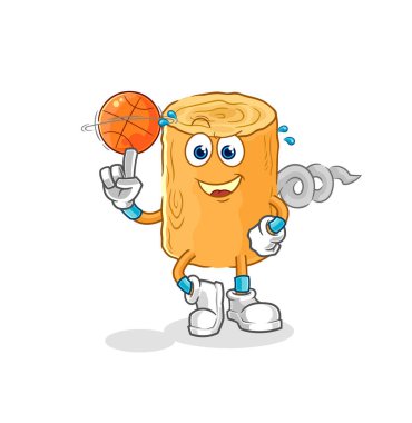 the wooden corkscrew playing basket ball mascot. cartoon vecto