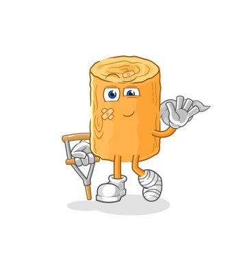 the wooden corkscrew sick with limping stick. cartoon mascot vecto