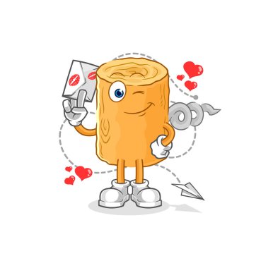 the wooden corkscrew hold love letter illustration. character vecto