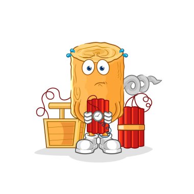 the wooden corkscrew holding dynamite character. cartoon mascot vecto