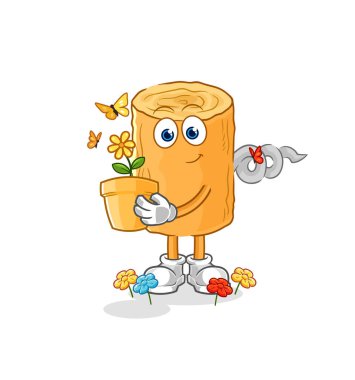 the wooden corkscrew with a flower pot. character vecto