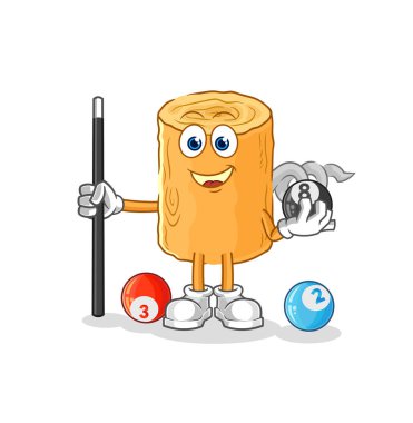 the wooden corkscrew plays billiard character. cartoon mascot vecto