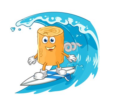 the wooden corkscrew surfing character. cartoon mascot vecto