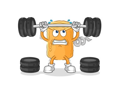 the wooden corkscrew lifting the barbell character. cartoon mascot vecto