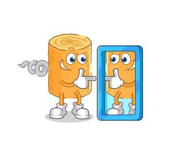 the wooden corkscrew looking into mirror cartoon. cartoon mascot vecto
