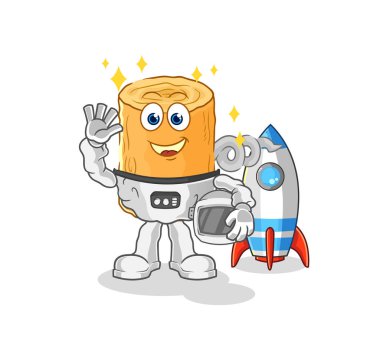 the wooden corkscrew astronaut waving character. cartoon mascot vecto