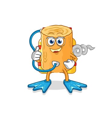 the wooden corkscrew diver cartoon. cartoon mascot vecto