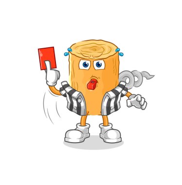 the wooden corkscrew referee with red card illustration. character vecto