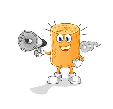 the wooden corkscrew holding hand loudspeakers vector. cartoon characte