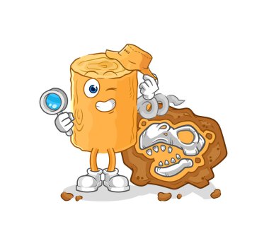 the wooden corkscrew archaeologists with fossils mascot. cartoon vecto