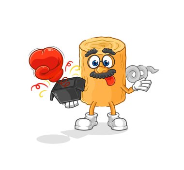 the wooden corkscrew prank glove in the box. cartoon masco