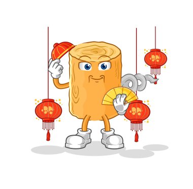 the wooden corkscrew Chinese with lanterns illustration. character vecto