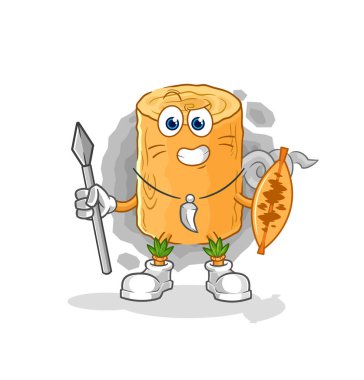 the wooden corkscrew african tribal fighter mascot. cartoon vecto