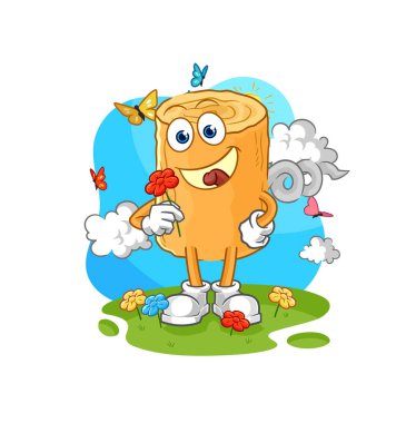 the wooden corkscrew pick flowers in spring. character vecto