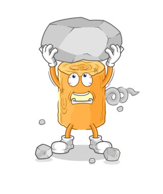 the wooden corkscrew lifting rock cartoon character vecto