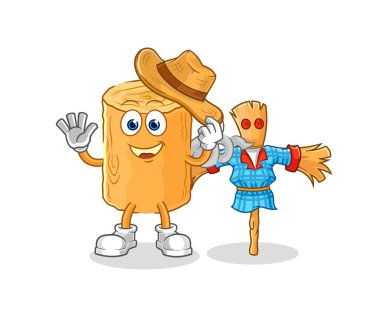 the wooden corkscrew with scarecrows cartoon character vecto