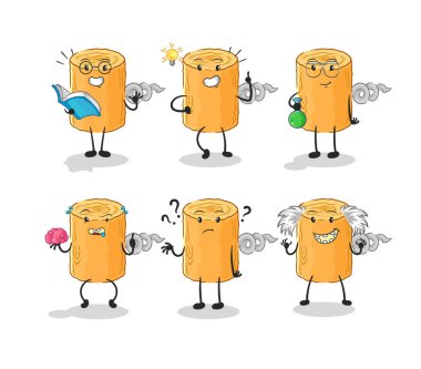the wooden corkscrew thinking group character. cartoon mascot vecto