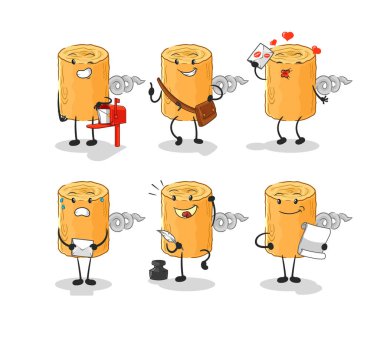 the wooden corkscrew postman set character. cartoon mascot vecto