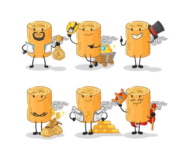 the wooden corkscrew rich group character. cartoon mascot vecto