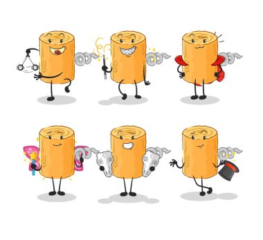 the wooden corkscrew magic group character. cartoon mascot vecto