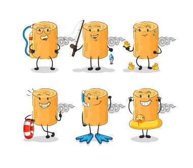 the wooden corkscrew water activity group. cartoon mascot vecto