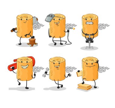 the wooden corkscrew worker set character. cartoon mascot vecto