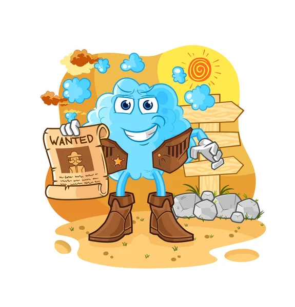 Foam Cowboy Wanted Paper Cartoon Mascot Vecto — Stock Vector
