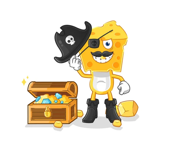 Cheese Head Pirate Treasure Mascot Cartoon Vecto — Vetor de Stock