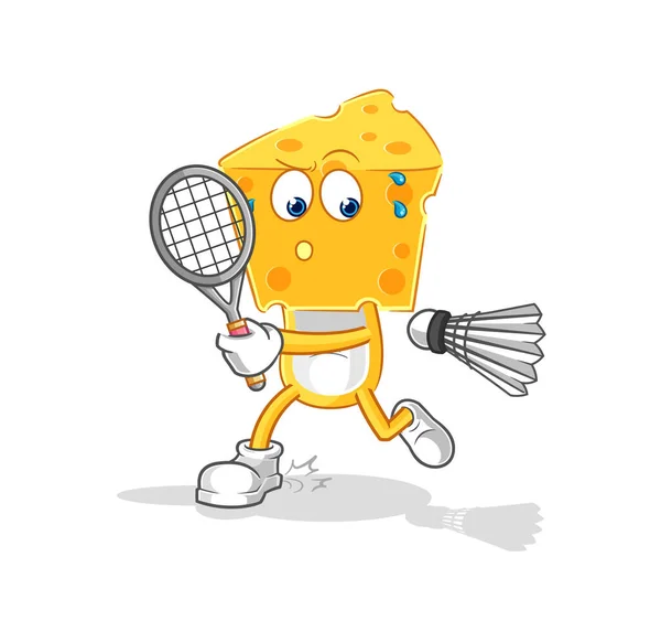 Cheese Head Playing Badminton Illustration Character Vecto — Vector de stock