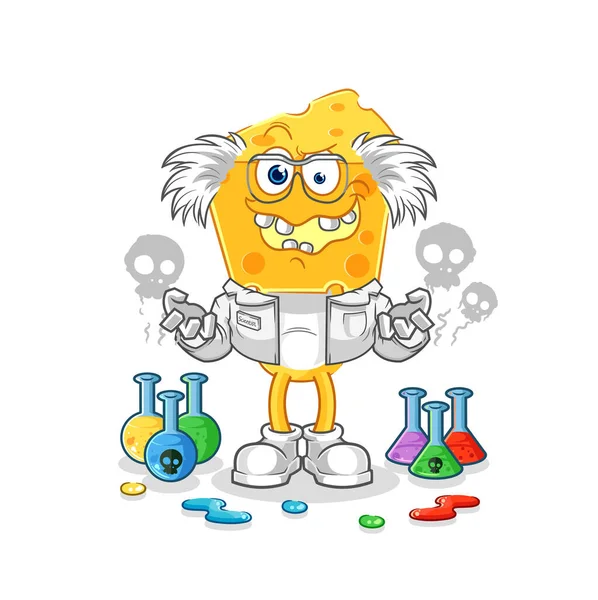 Cheese Head Mad Scientist Illustration Character Vecto — Stock Vector