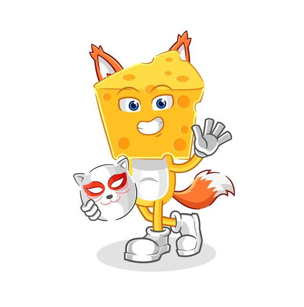 Cheese Head Japanese Fox Character Cartoon Masco — Vettoriale Stock