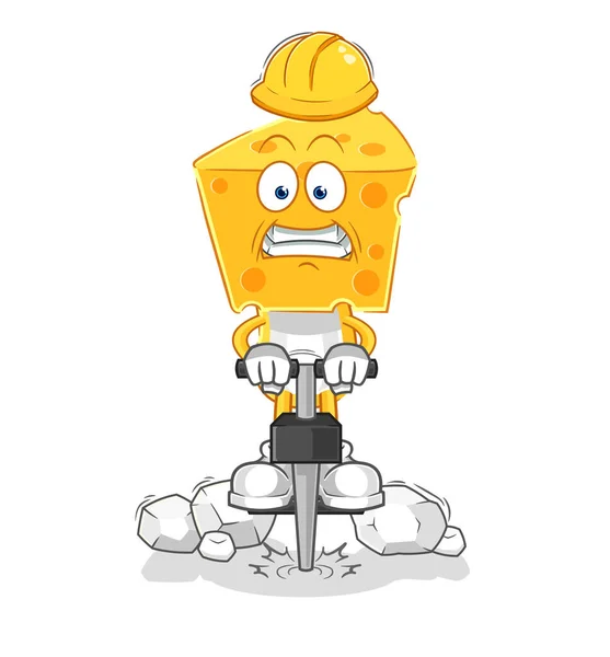 Cheese Head Drill Ground Cartoon Character Vecto — Stock Vector