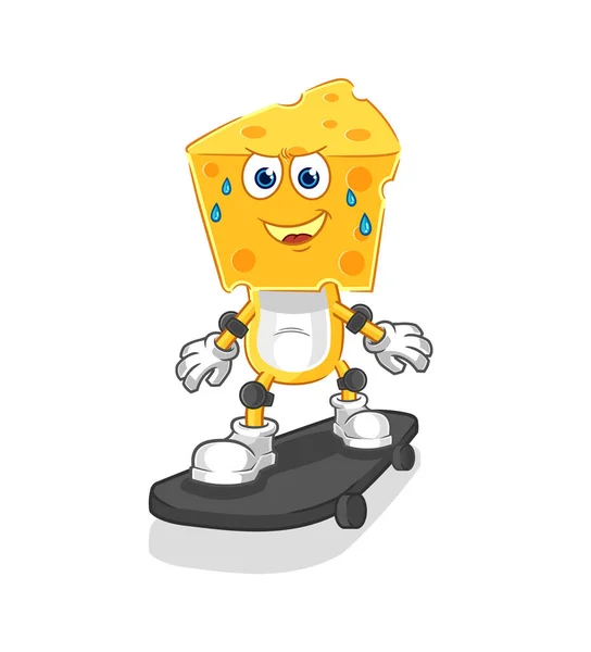 Cheese Head Riding Skateboard Cartoon Character Vecto — Vetor de Stock