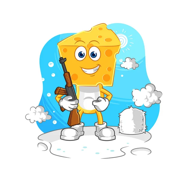 Cheese Head Soldier Winter Character Mascot Vecto — Vector de stock