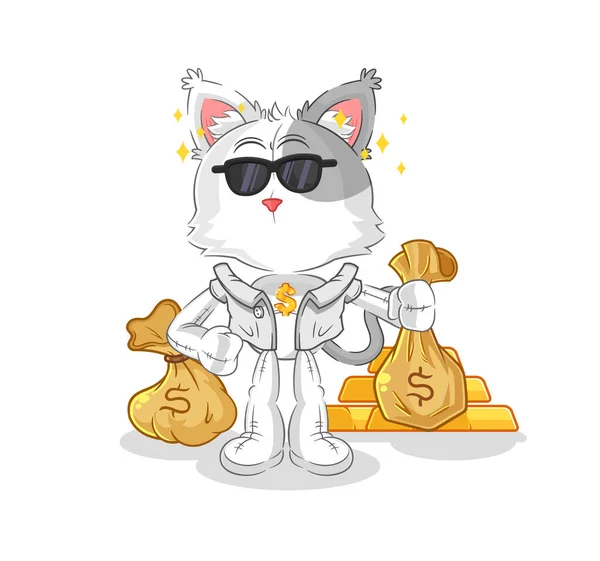 Πλούσιος Χαρακτήρας Της Γάτας Μασκότ Κινουμένων Σχεδίων Vecto — Διανυσματικό Αρχείο