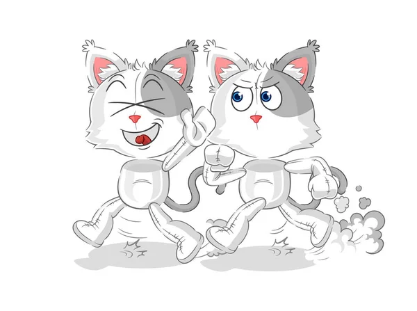 Cat Play Chase Cartoon Cartoon Mascot Vecto — Vector de stock