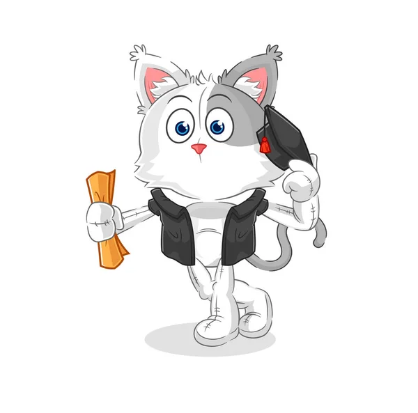 Cat Graduation Vector Cartoon Characte — Stockvector