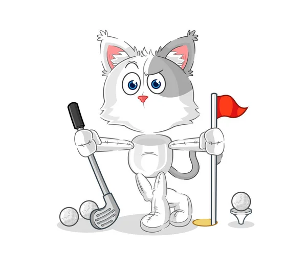 Cat Playing Golf Vector Cartoon Characte — Stock Vector