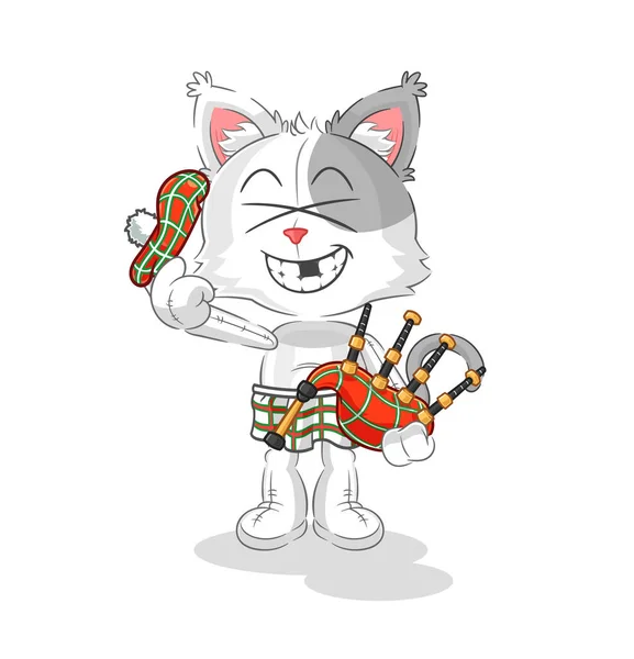 Cat Scottish Bagpipes Vector Cartoon Characte — Vector de stock