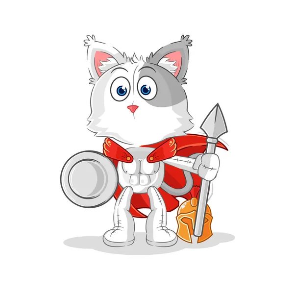 Cat Spartan Character Cartoon Mascot Vecto — Vector de stock