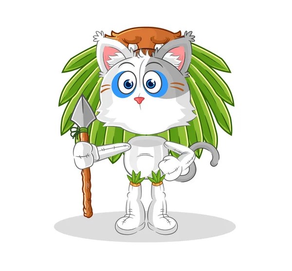 Mascote Homem Tribal Gato Desenho Animado Vecto — Vetor de Stock