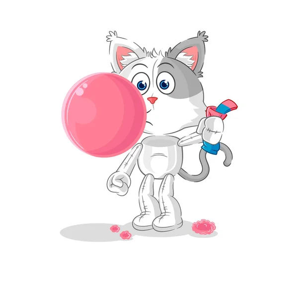 Cat Chewing Gum Vector Cartoon Characte — Stock Vector