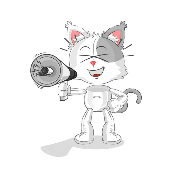 Cat Holding Hand Loudspeakers Vector Cartoon Characte — Stock Vector