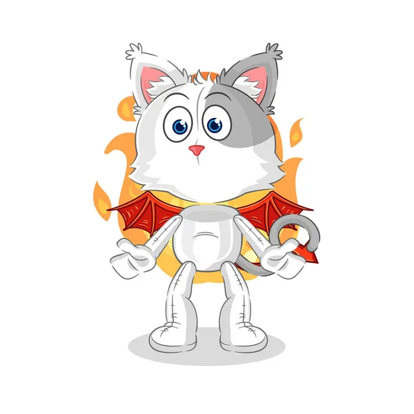 Cat Demon Wings Character Cartoon Mascot Vecto — Stock Vector